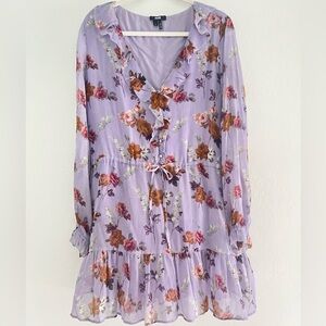NWOT PAIGE Anjelina 100% Silk Crinkle Fit & Flare Lavender Floral Dress